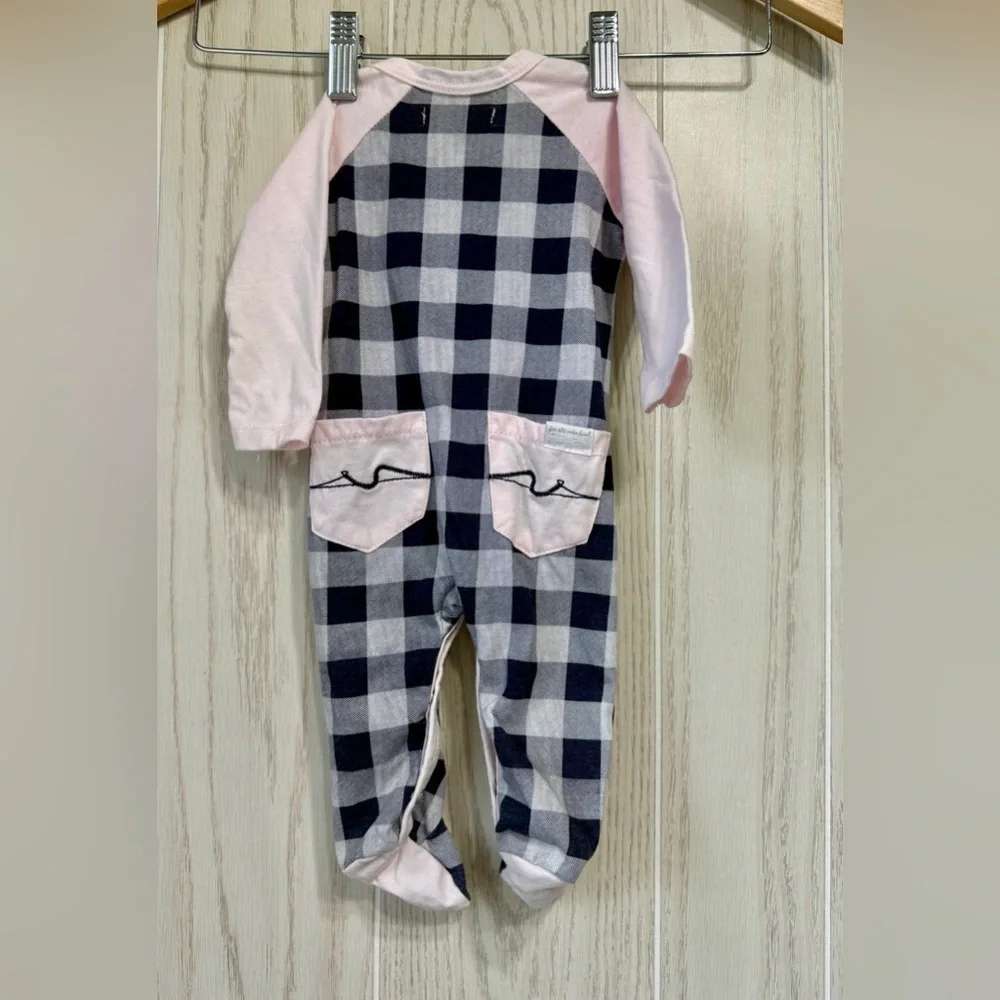 7 FOR ALL MANKIND 0-3 MO INFANT BABY ONE PC FOOTIE FOOTED OUTFIT SNAP NAVY PINK